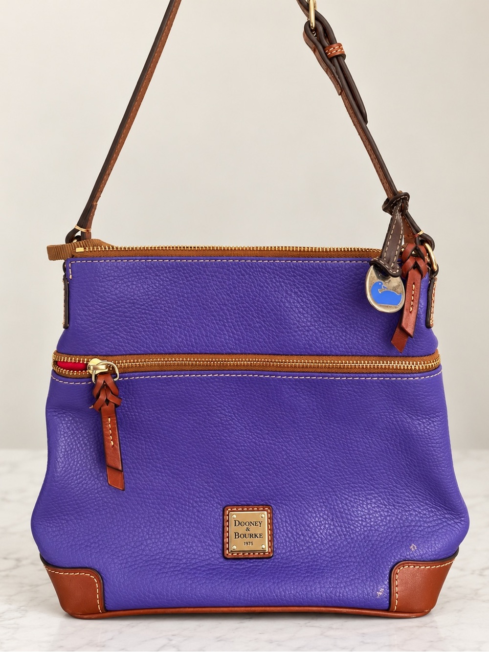 DOONEY & BOURKE Dillen Purple Pebbled Leather Hobo Shoulder w/ Duck Bag Charm